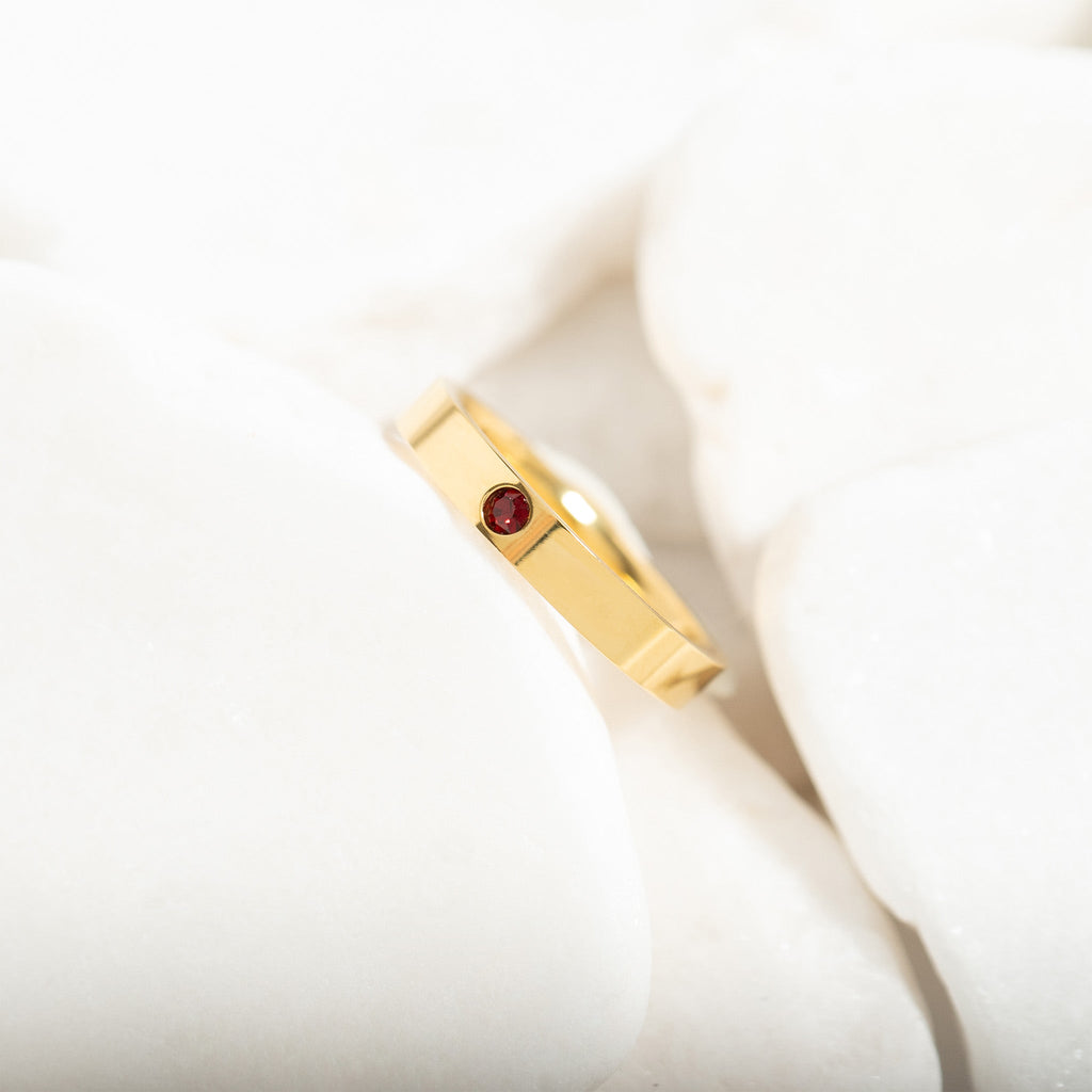 Birthstone Stacking Ring – 18K Gold PVD Stainless Steel Engraved Personalized Band