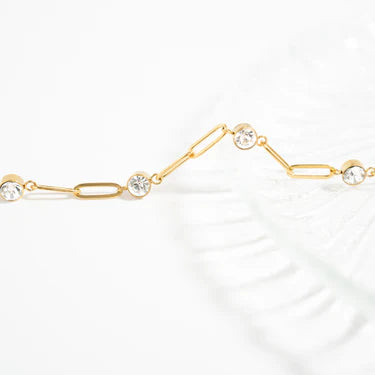 18K Gold PVD Stainless Steel Stone Paperclip Bracelet