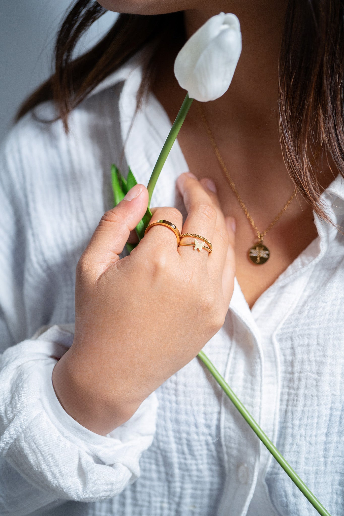 Gold Beaded Stacking Ring – Durable 18K Gold Stainless Steel Band