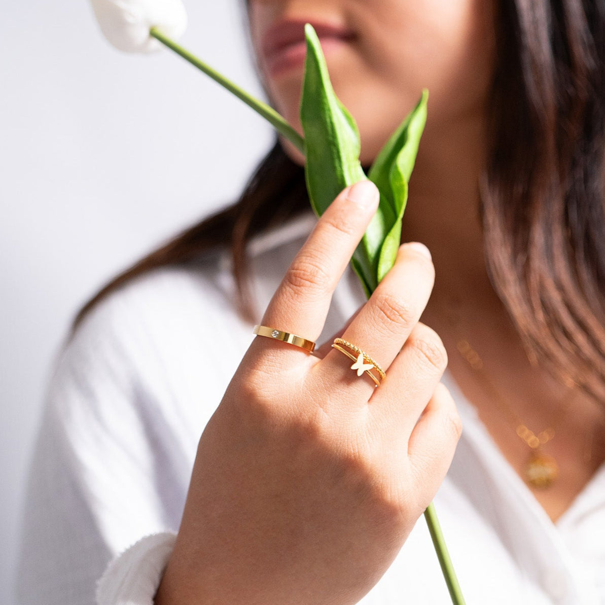 Gold Beaded Stacking Ring – Durable 18K Gold Stainless Steel Band