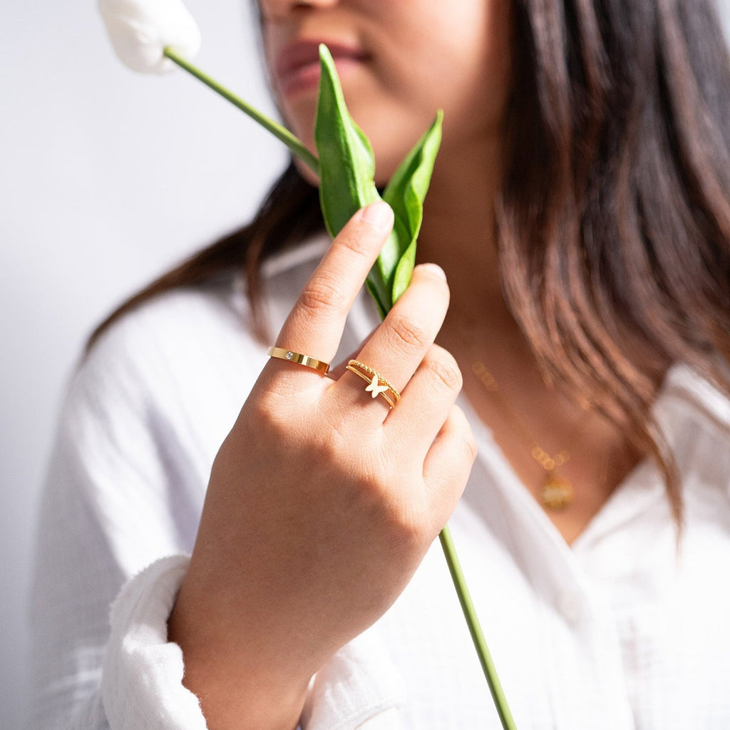 18K Gold Stacking Rings – Symbol Stainless Steel PVD Coated Jewelry Stack