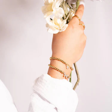 18K Gold PVD Stainless Steel Stone Butterfly Metal Beaded Stretch Bracelet