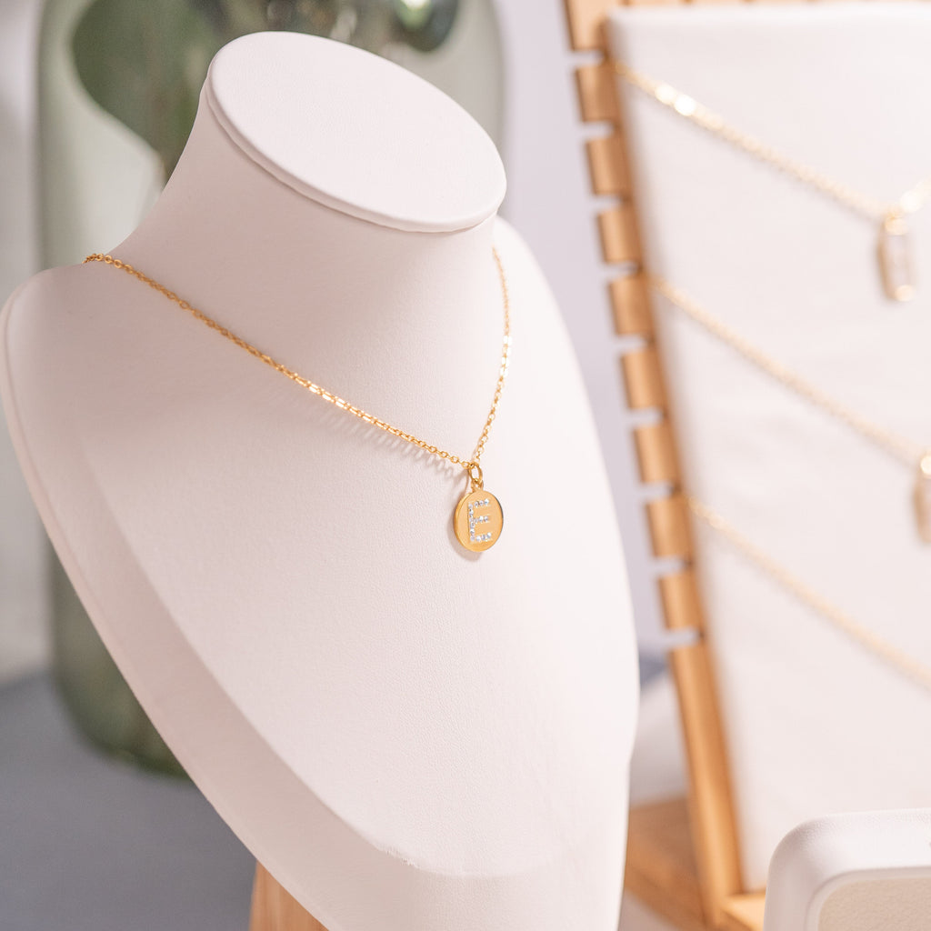 18K Gold Pendant Necklace – Personalized Initial Pendant With Sparkling CZ Stone