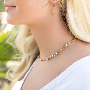 Stainless Steel Paperclip Chain and Crystal Stone Necklace