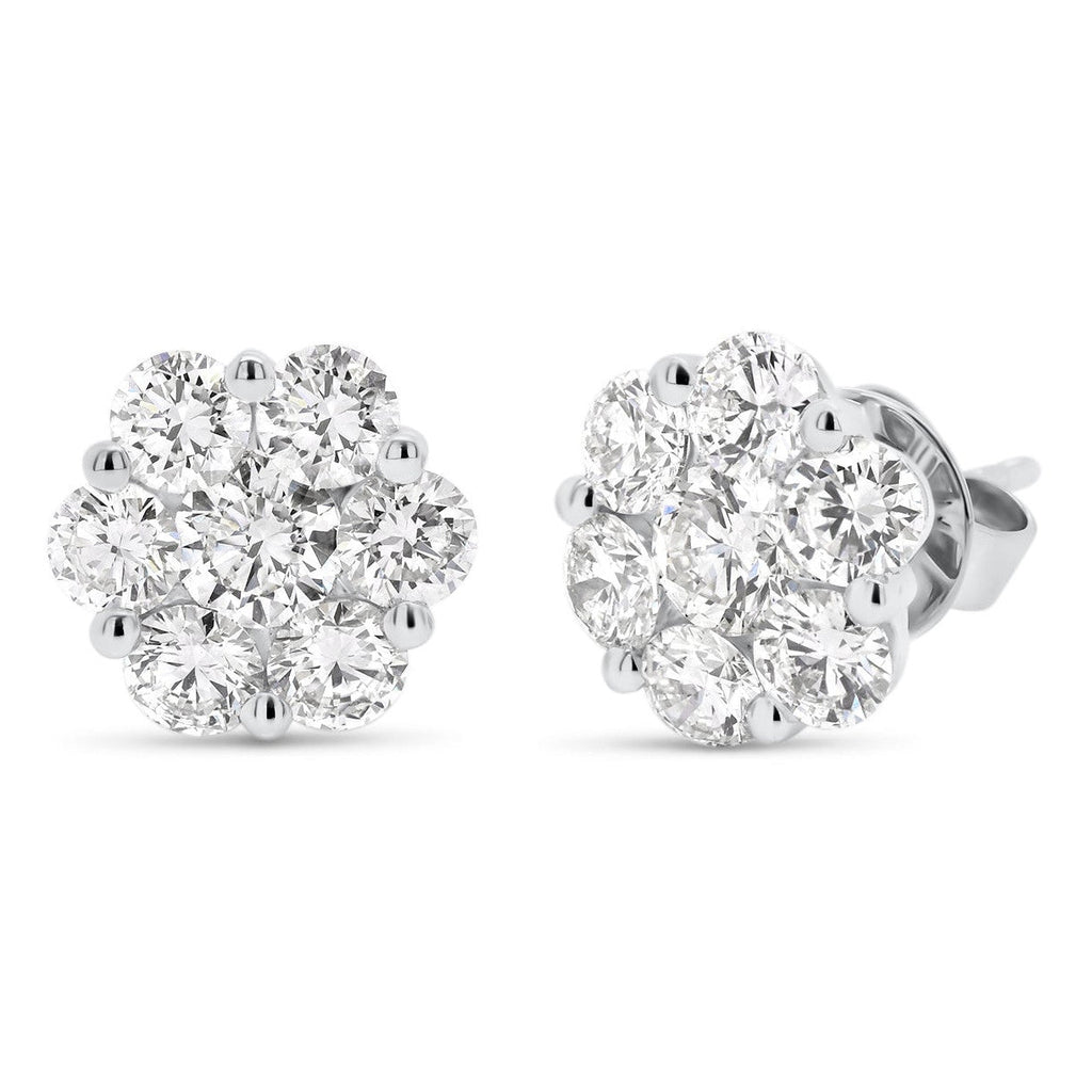 Lab Diamond Stud Earrings – 2 Carat Floral Cluster Design | 14kt White Gold