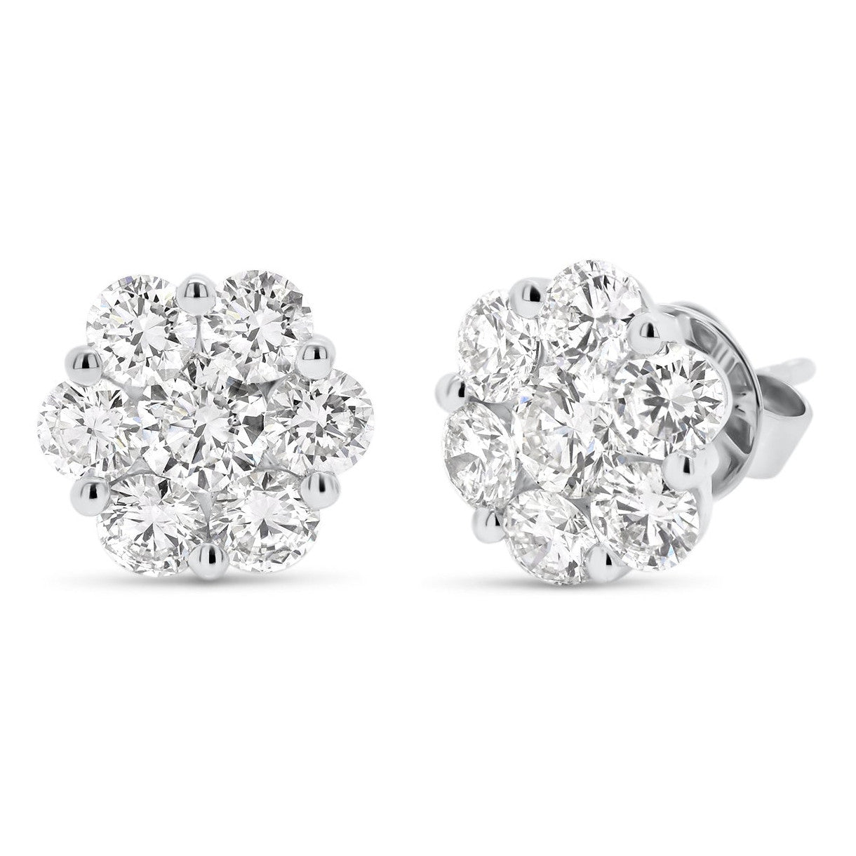 Lab Diamond Stud Earrings – 2 Carat Floral Cluster Design | 14kt White Gold
