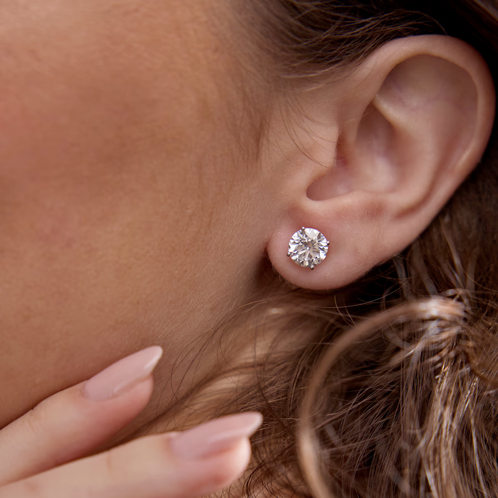 Lab Grown Diamond Earrings – 2.50 Carat Round Cut Studs | 14K White & Yellow Gold