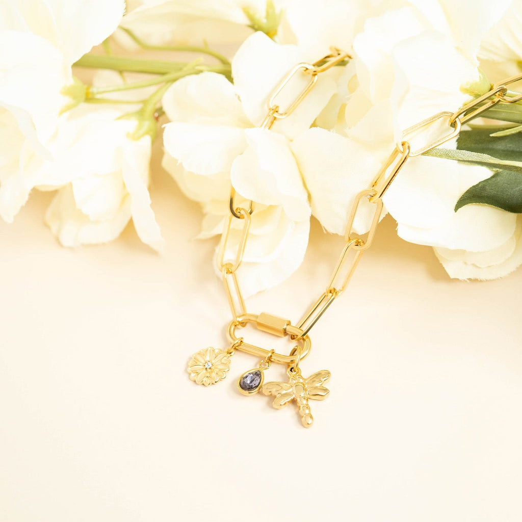 Birthstone Charm – Gold Plated Stainless Steel Teardrop Pendant | Hypoallergenic Jewelry Gift