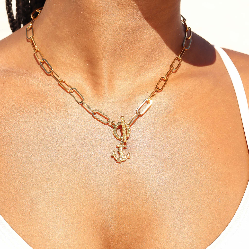 18K Gold Anchor Charm – Waterproof Stainless Steel Nautical Pendant Jewelry