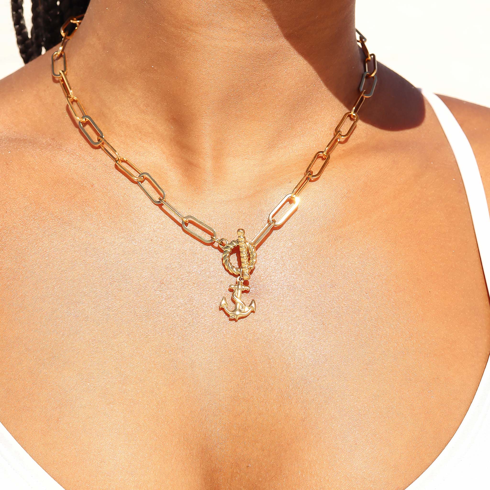 18K Gold Anchor Charm – Waterproof Stainless Steel Nautical Pendant Jewelry