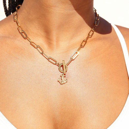 18K Gold Anchor Charm – Waterproof Stainless Steel Nautical Pendant Jewelry