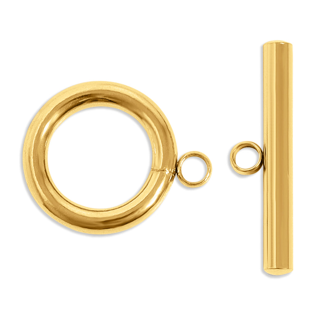 Gold Toggle Clasp - 18K PVD Coated Small Circle Stainless Steel Jewelry Fastener