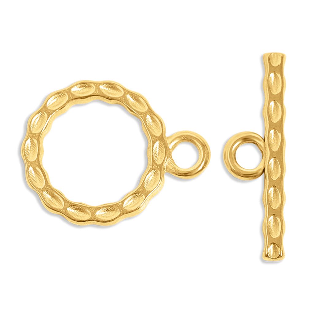 Gold Toggle Clasp – 18K Gold Jewelry Clasp | Textured Circle Stainless Steel Secure Fastener
