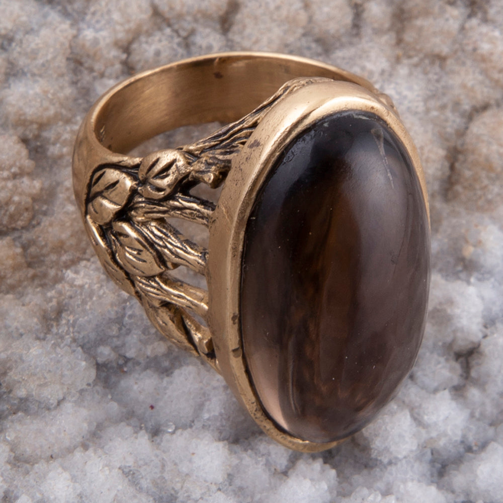Enchanted Faceted Black Smoky Quartz Golden Ring