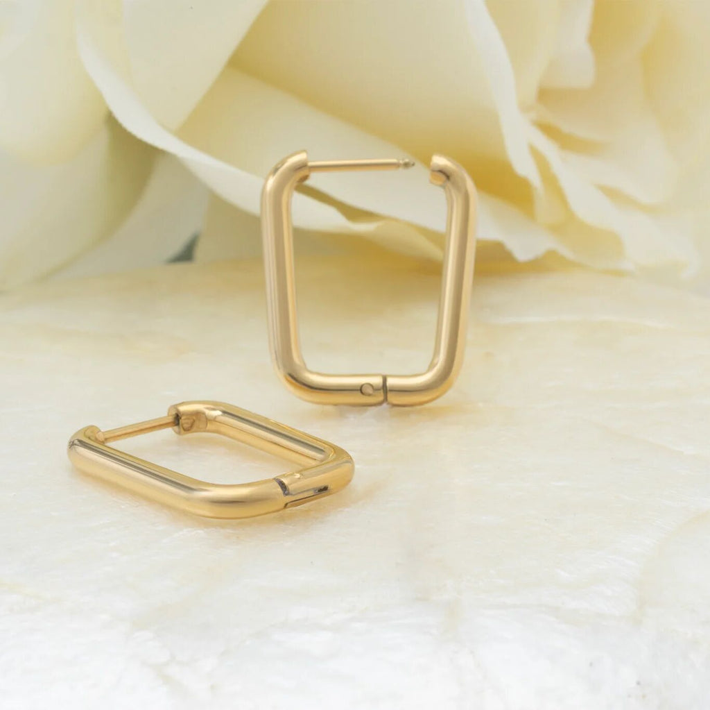 14K Gold Filled PLUS Rectangle Huggie Earrings