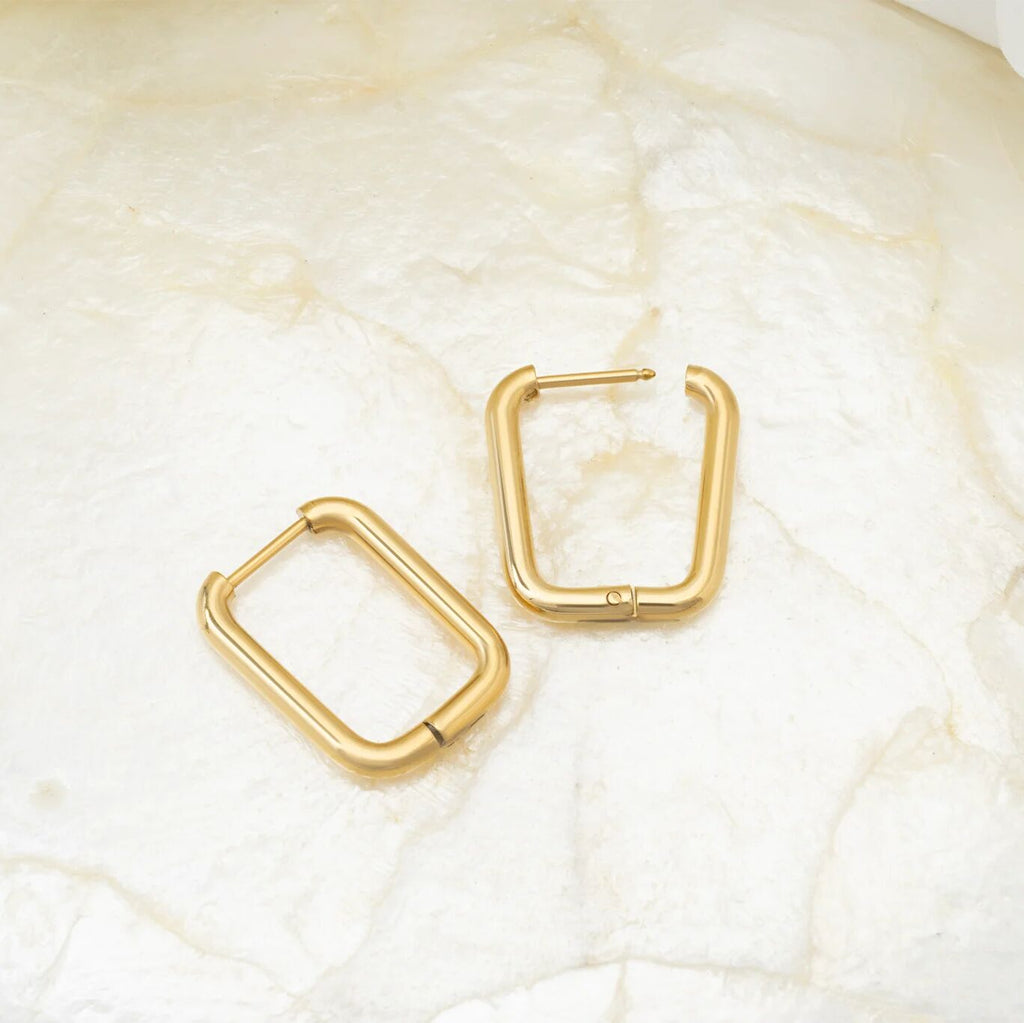 14K Gold Filled PLUS Rectangle Huggie Earrings