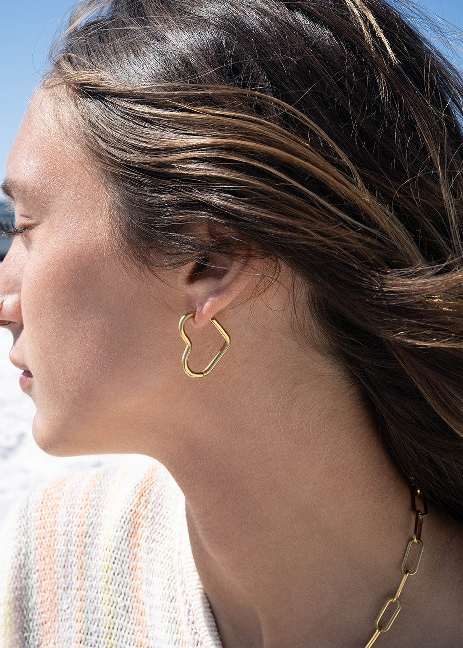 Heart Huggie Earrings – 18K Gold Plated Lightweight Stainless Steel Hoops