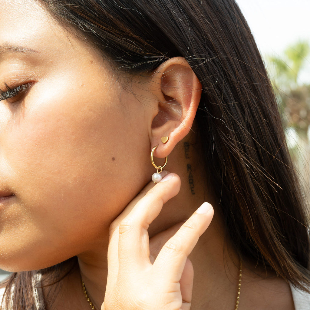 18K Gold Heart Earrings – Hypoallergenic Stainless Steel Studs | Minimalist Design