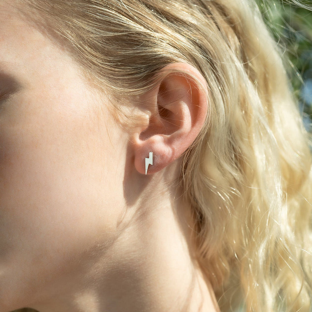 Gold Lightning Bolt Earrings – 18K Gold Studs | Hypoallergenic Stainless Steel Jewelry
