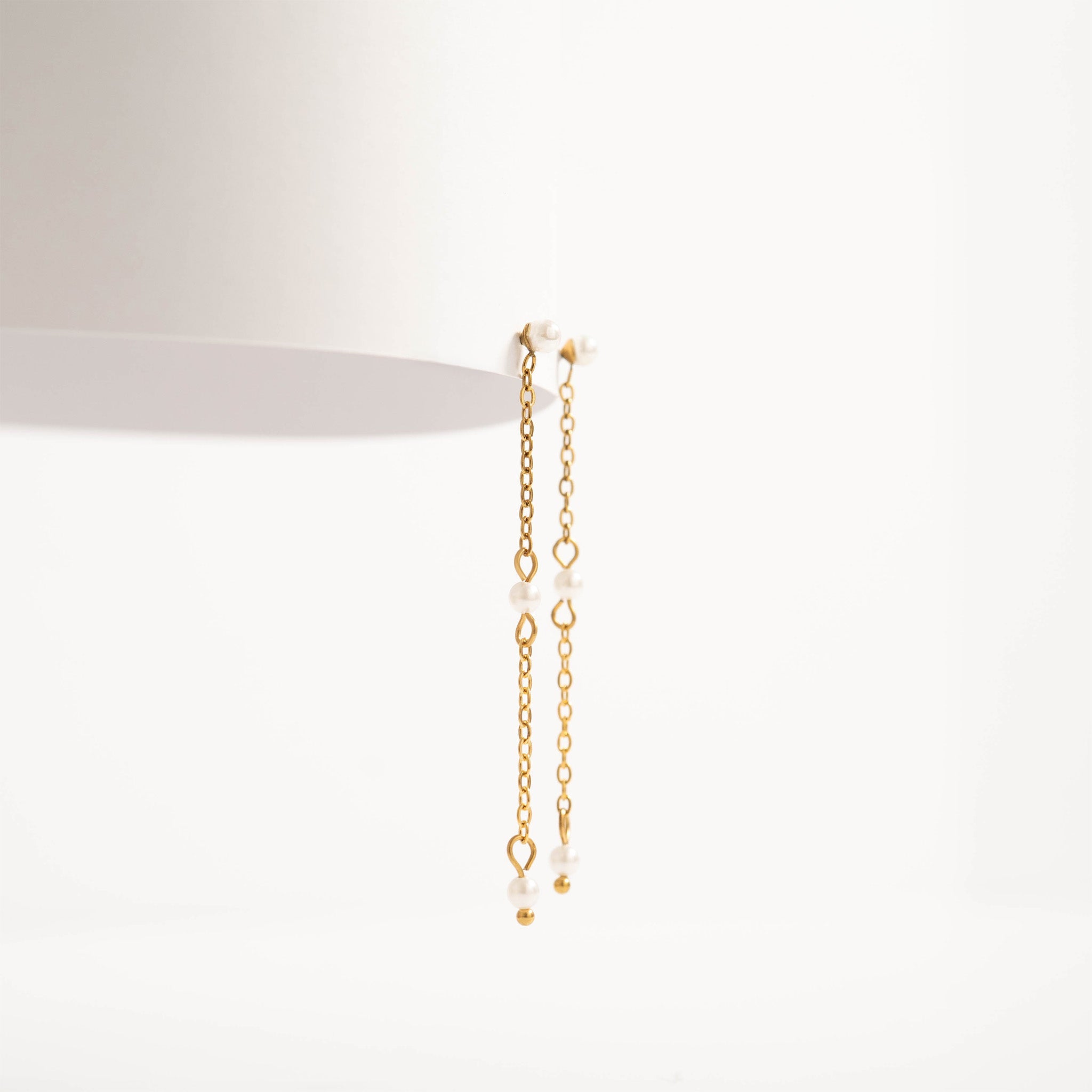 Gold Pearl Earrings – 18K Stainless Steel Dangle Pearl Drop Earrings