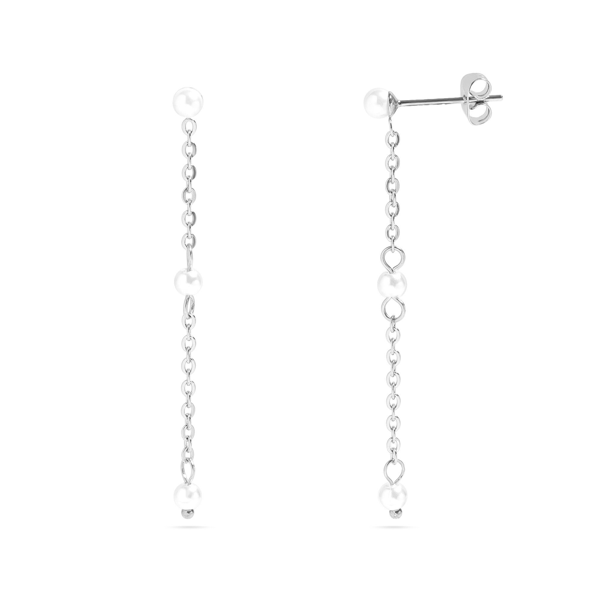 Gold Pearl Earrings – 18K Stainless Steel Dangle Pearl Drop Earrings