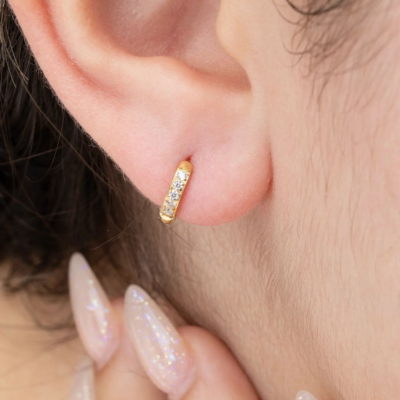 14K Gold Filled PLUS CZ Stone Huggie Earrings - model 
