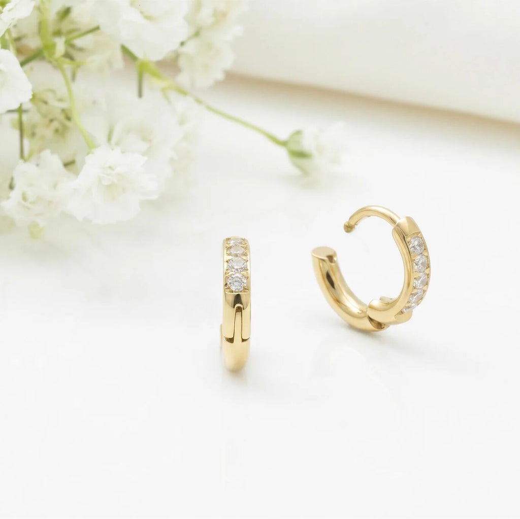 14K Gold Filled PLUS CZ Stone Huggie Earrings - studio