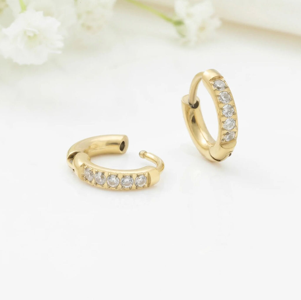 14K Gold Filled PLUS CZ Stone Huggie Earrings - studio