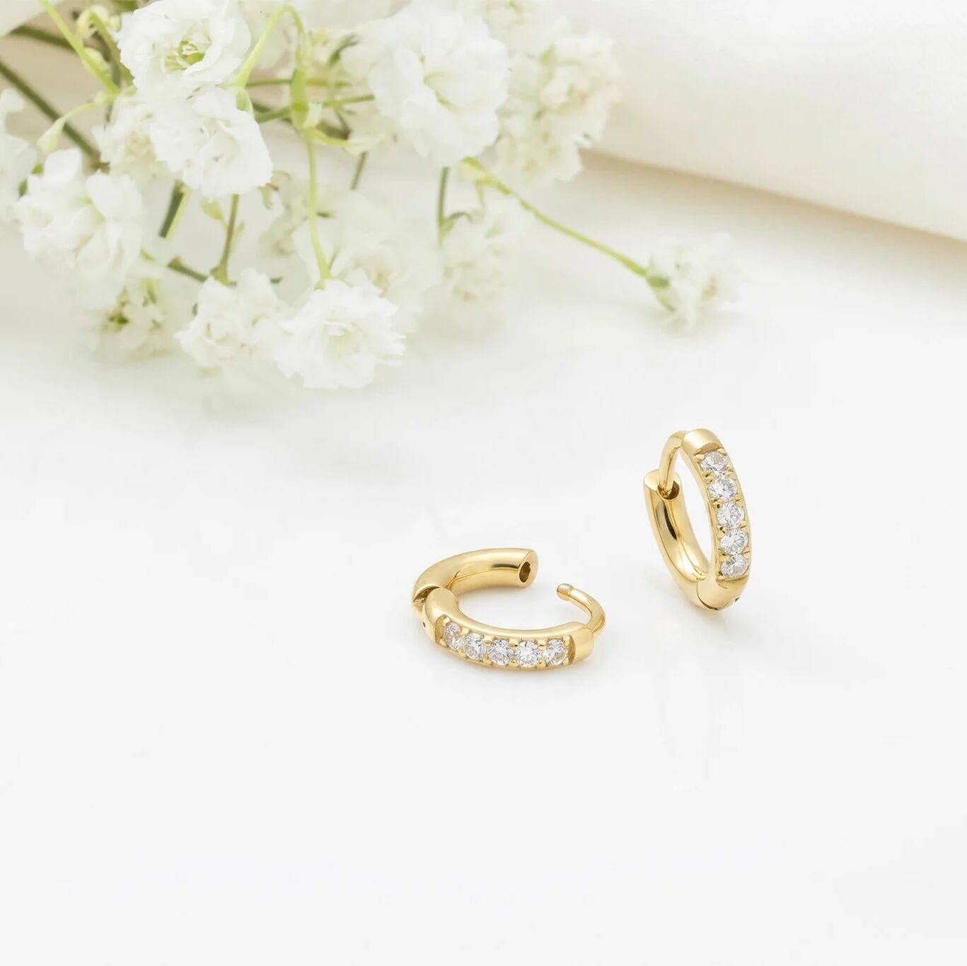 14K Gold Filled PLUS CZ Stone Huggie Earrings - studio