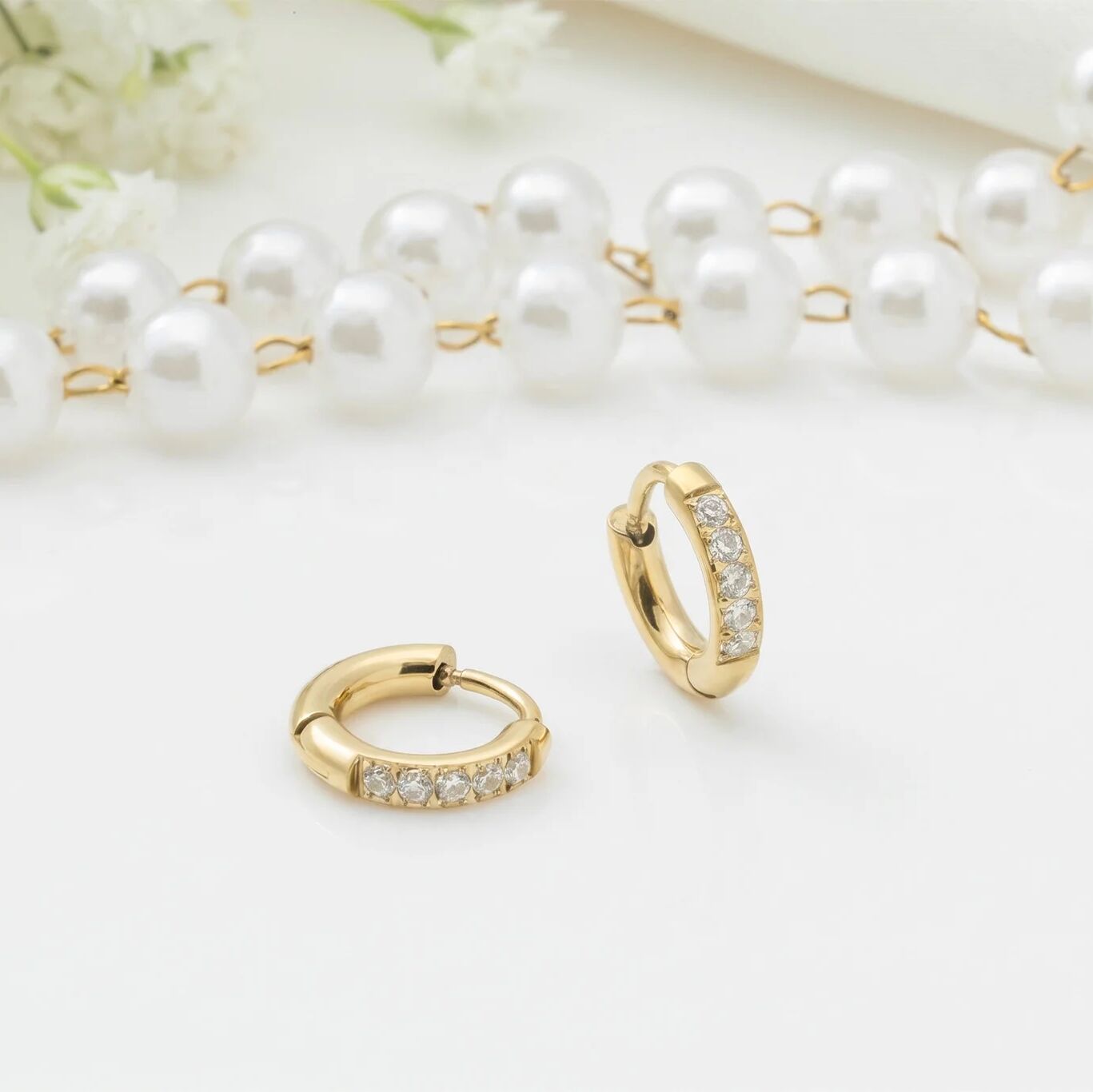 14K Gold Filled PLUS CZ Stone Huggie Earrings - studio 