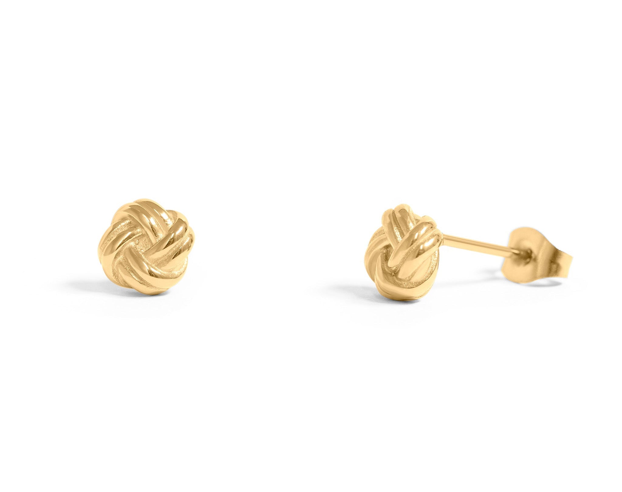 Gold Knot Earrings – 18K Gold PVD Coated Stainless Steel Studs, Hypoallergenic Jewelry