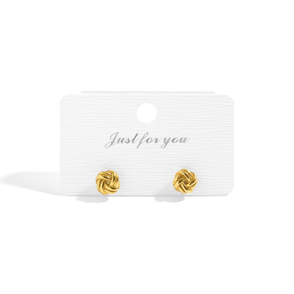 Gold Knot Earrings – 18K Gold PVD Coated Stainless Steel Studs, Hypoallergenic Jewelry