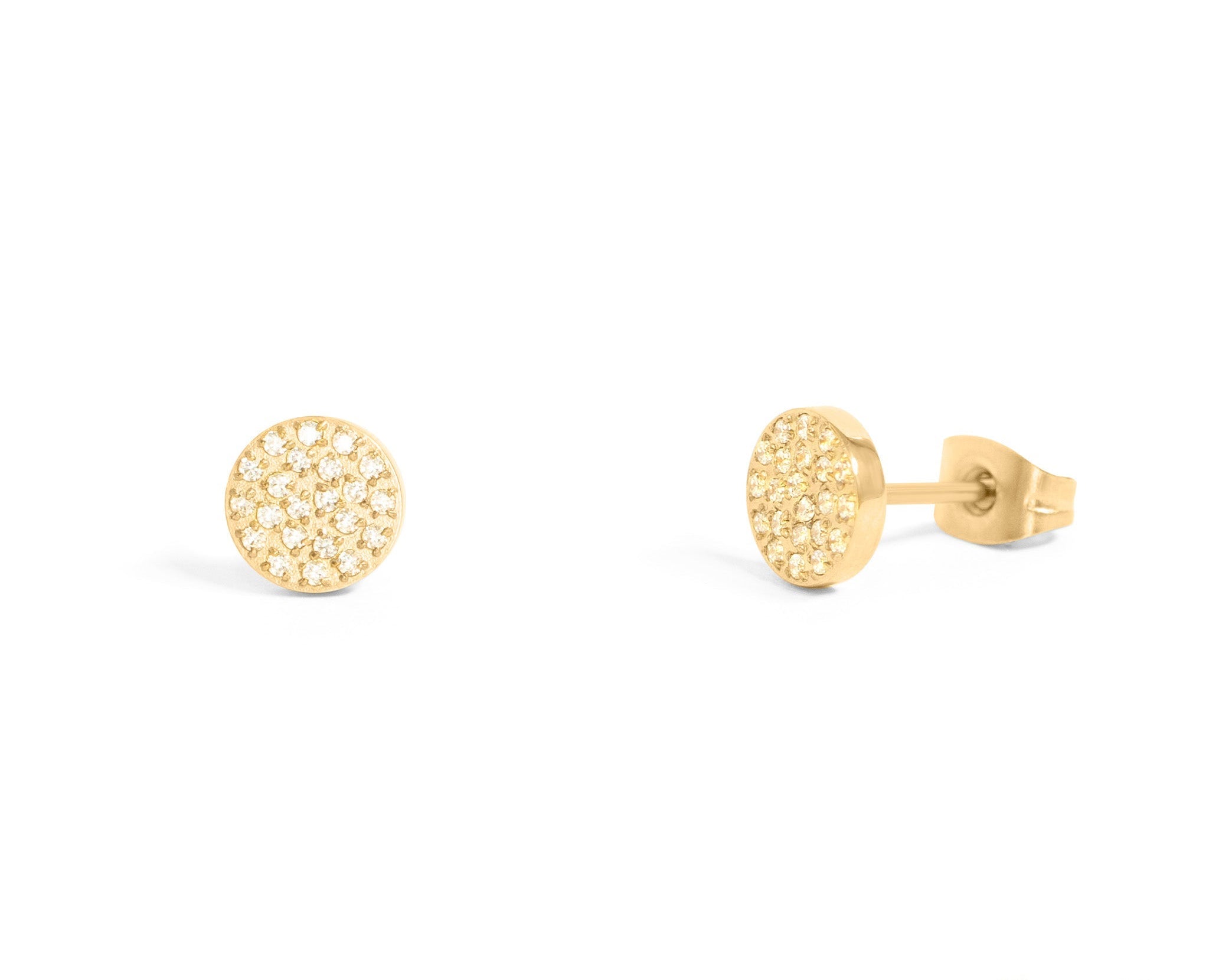 Gold Stud Earrings – 18K Gold Plating | Stainless Steel Pave Stone Studs