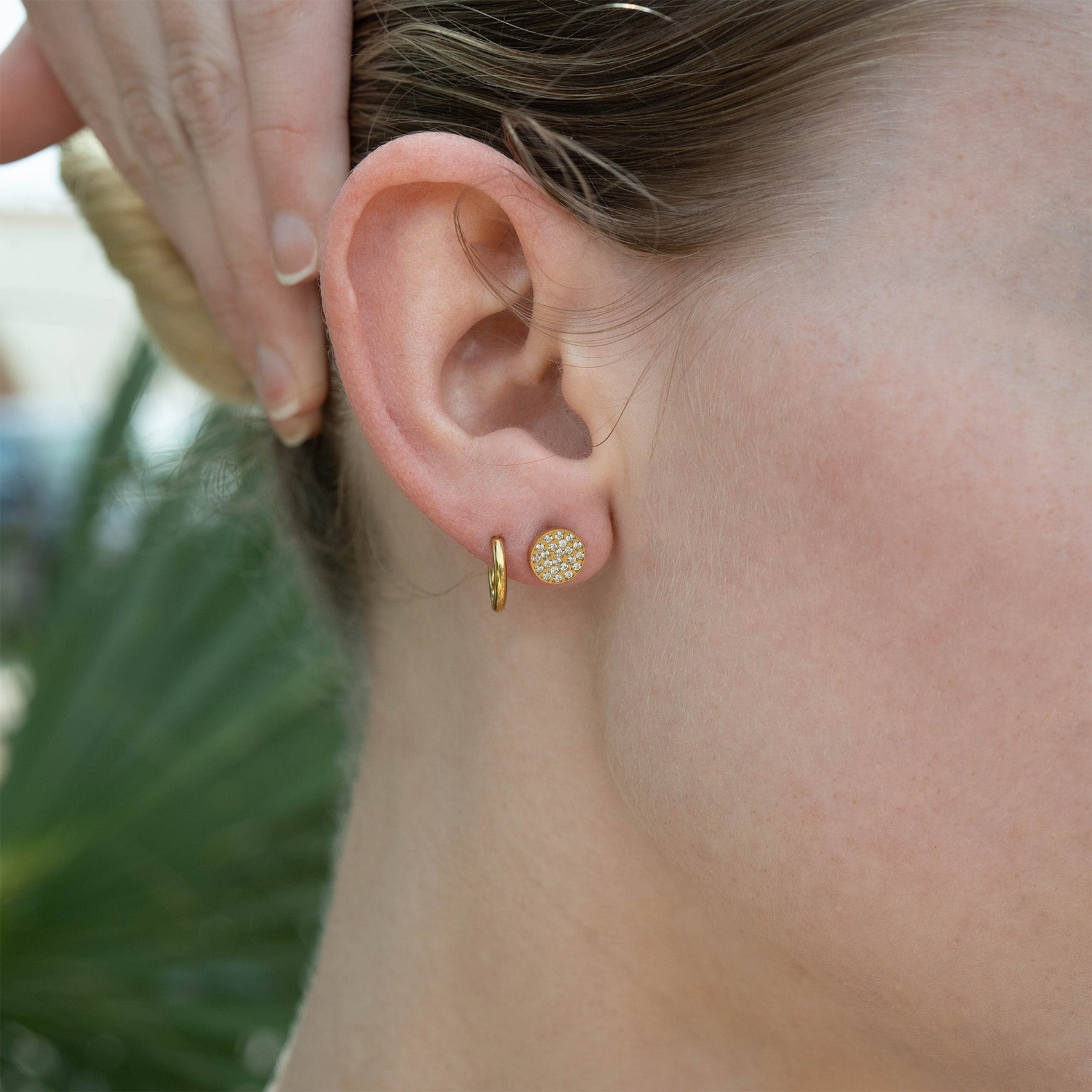 Gold Stud Earrings – 18K Gold Plating | Stainless Steel Pave Stone Studs