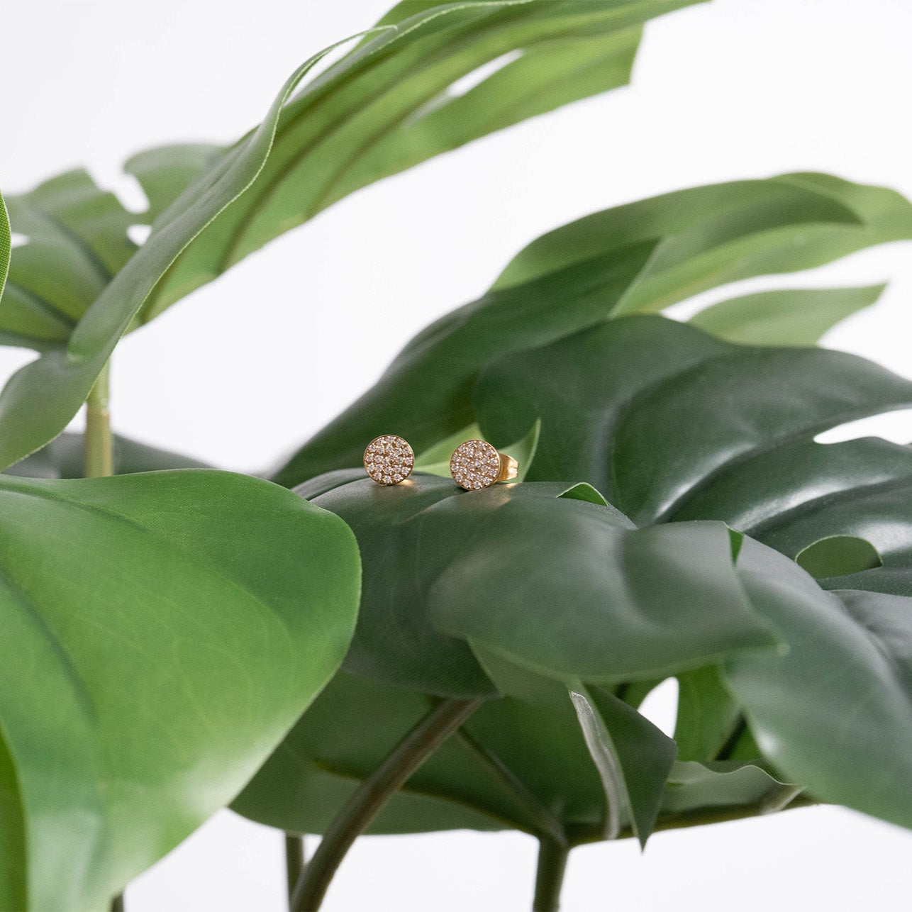 Gold Stud Earrings – 18K Gold Plating | Stainless Steel Pave Stone Studs