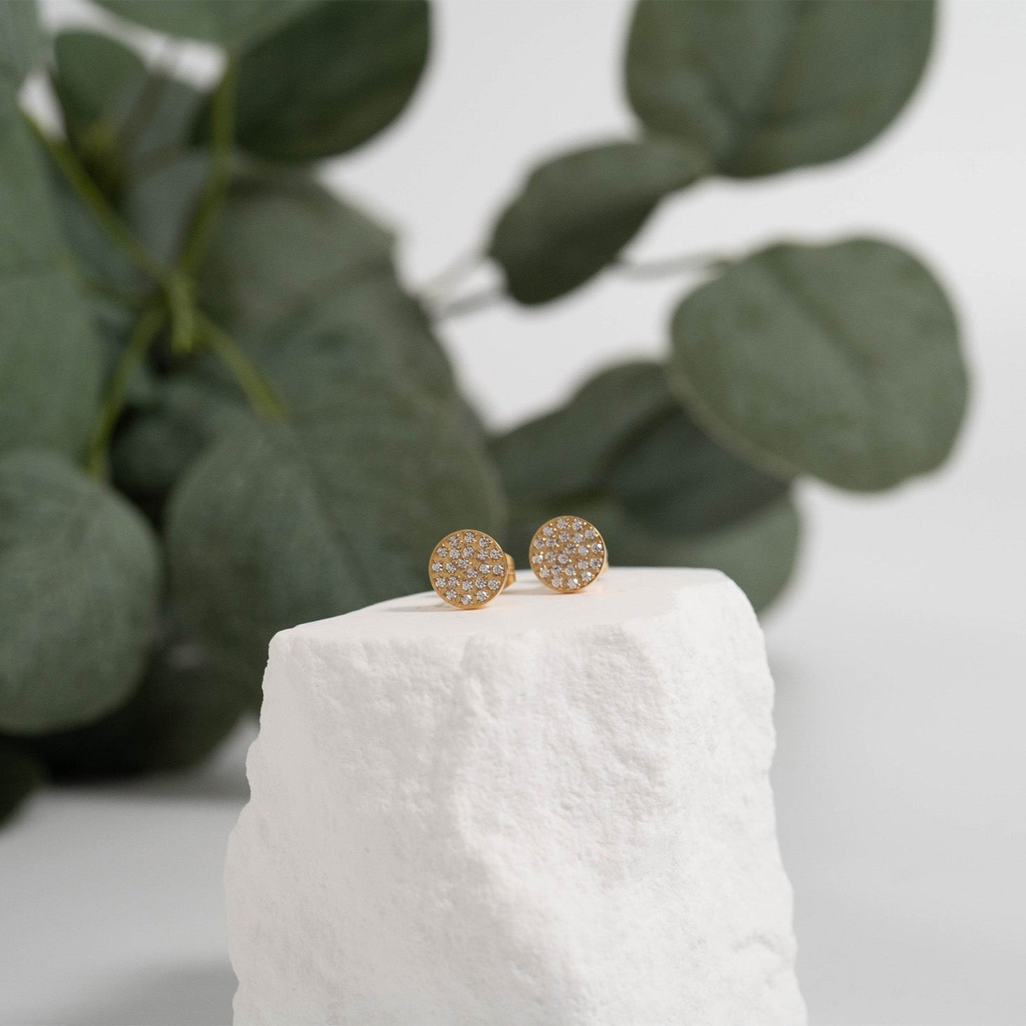 Gold Stud Earrings – 18K Gold Plating | Stainless Steel Pave Stone Studs