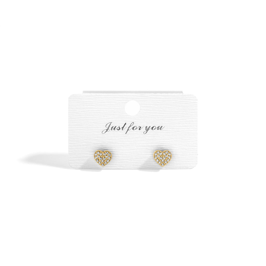 Gold Heart Stud Earrings – 18K Gold Plated Pave Stone Jewelry for Sensitive Skin
