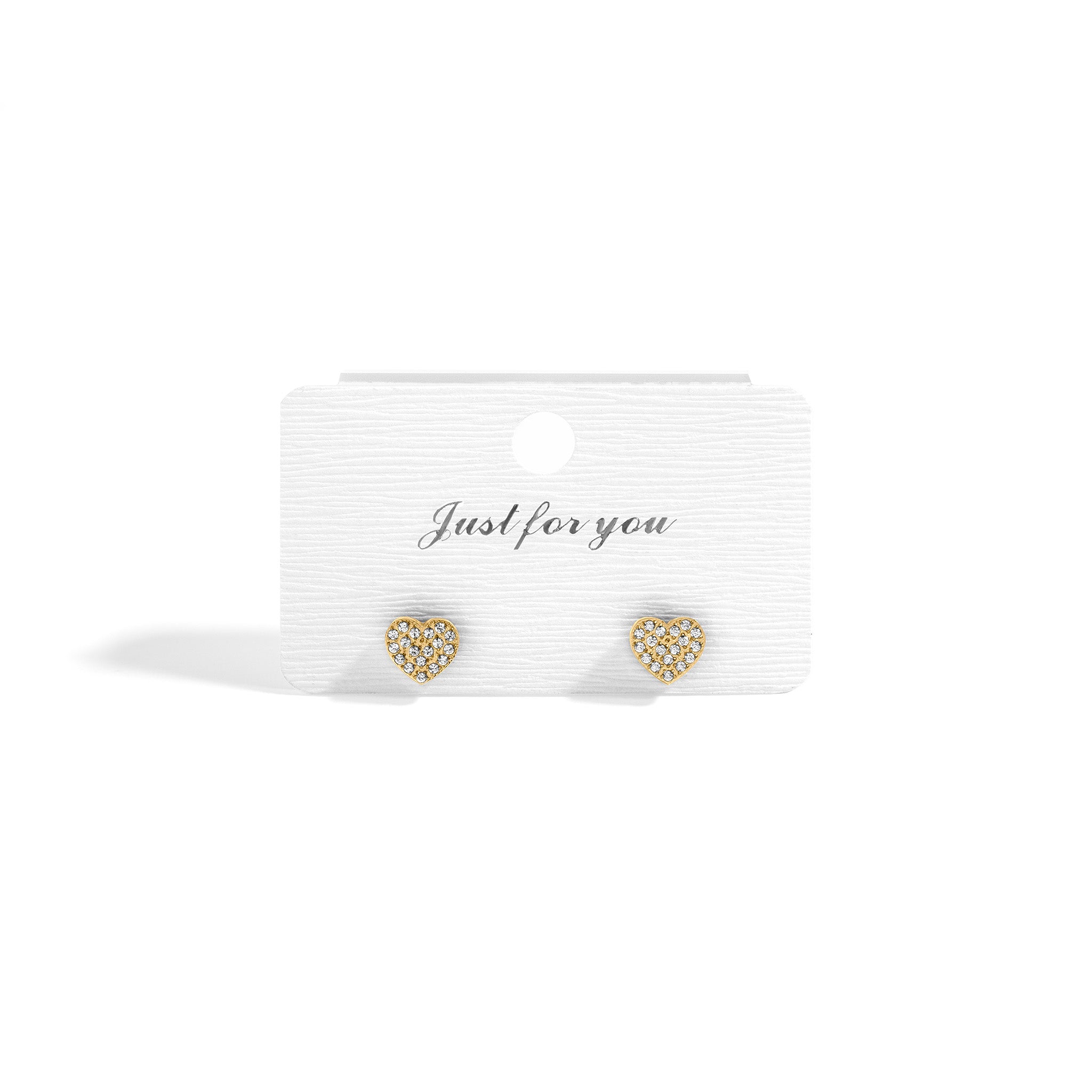 Gold Heart Stud Earrings – 18K Gold Plated Pave Stone Jewelry for Sensitive Skin