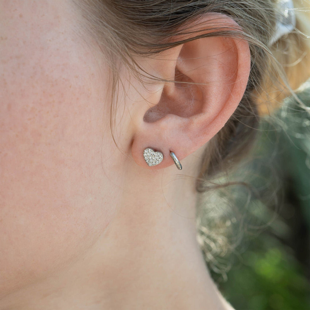 Gold Heart Stud Earrings – 18K Gold Plated Pave Stone Jewelry for Sensitive Skin