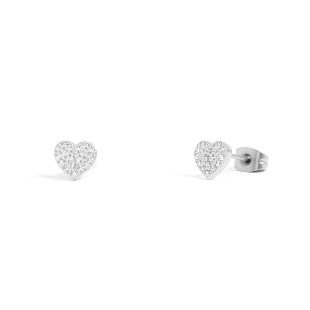 Gold Heart Stud Earrings – 18K Gold Plated Pave Stone Jewelry for Sensitive Skin