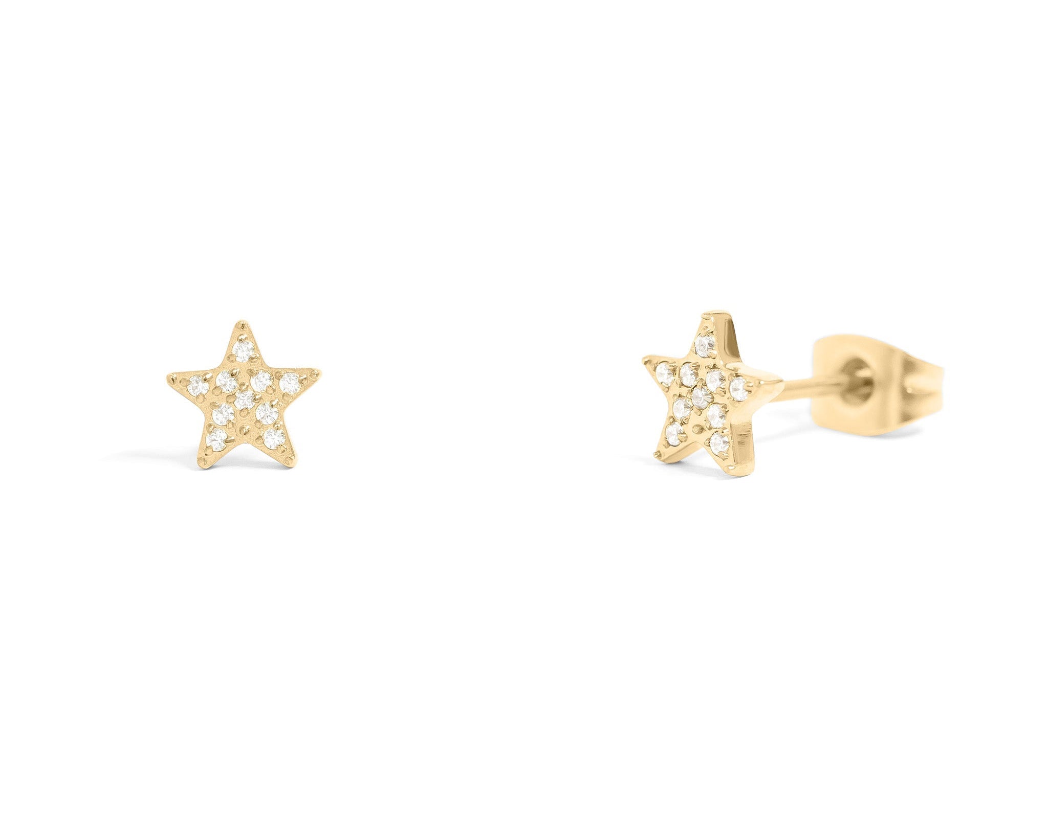 18K Gold Stud Earrings – Star Shaped Stainless Steel Hypoallergenic Jewelry