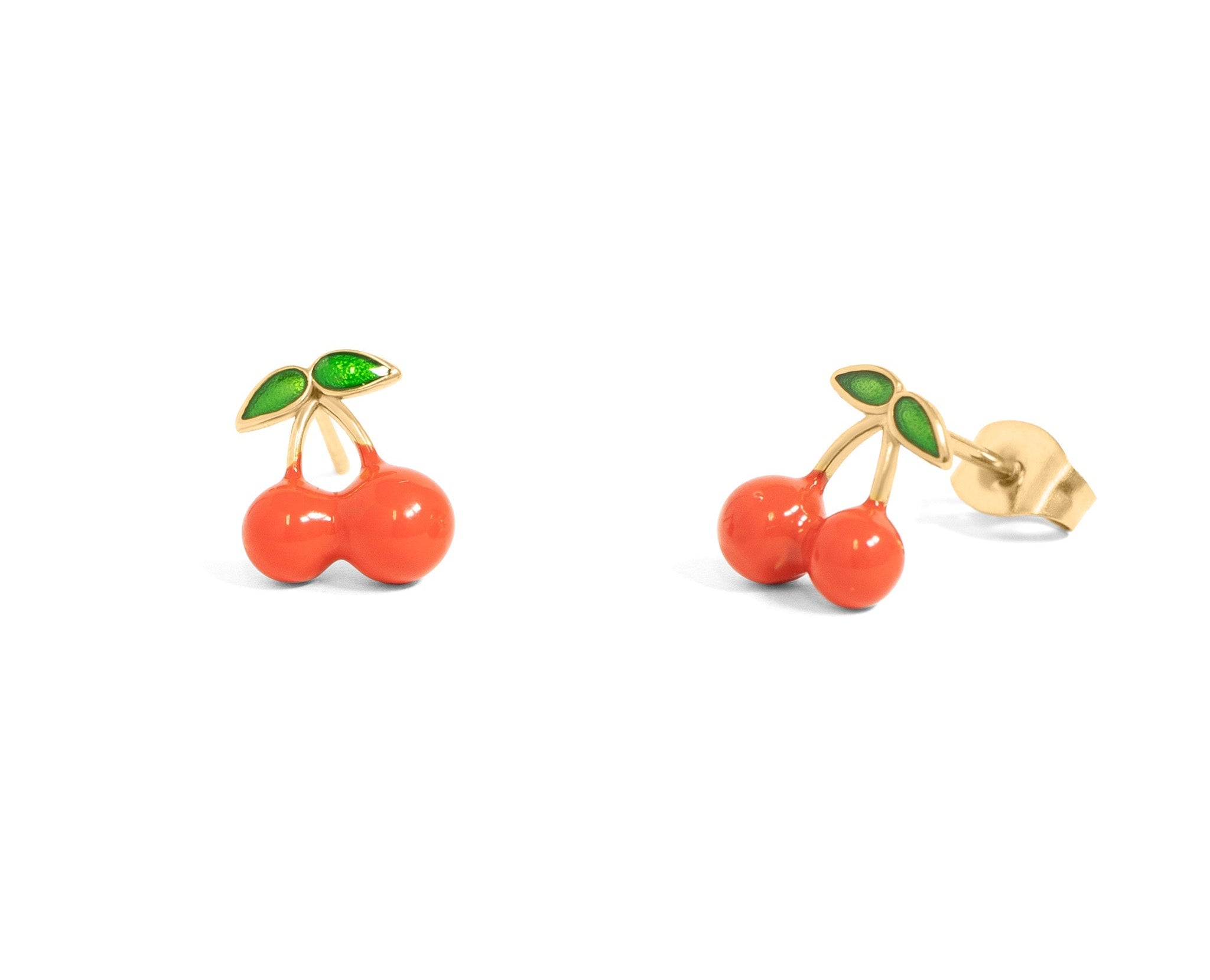 Gold Cherry Earrings – 18K Gold Stud Earrings | Hypoallergenic Stainless Steel Jewelry