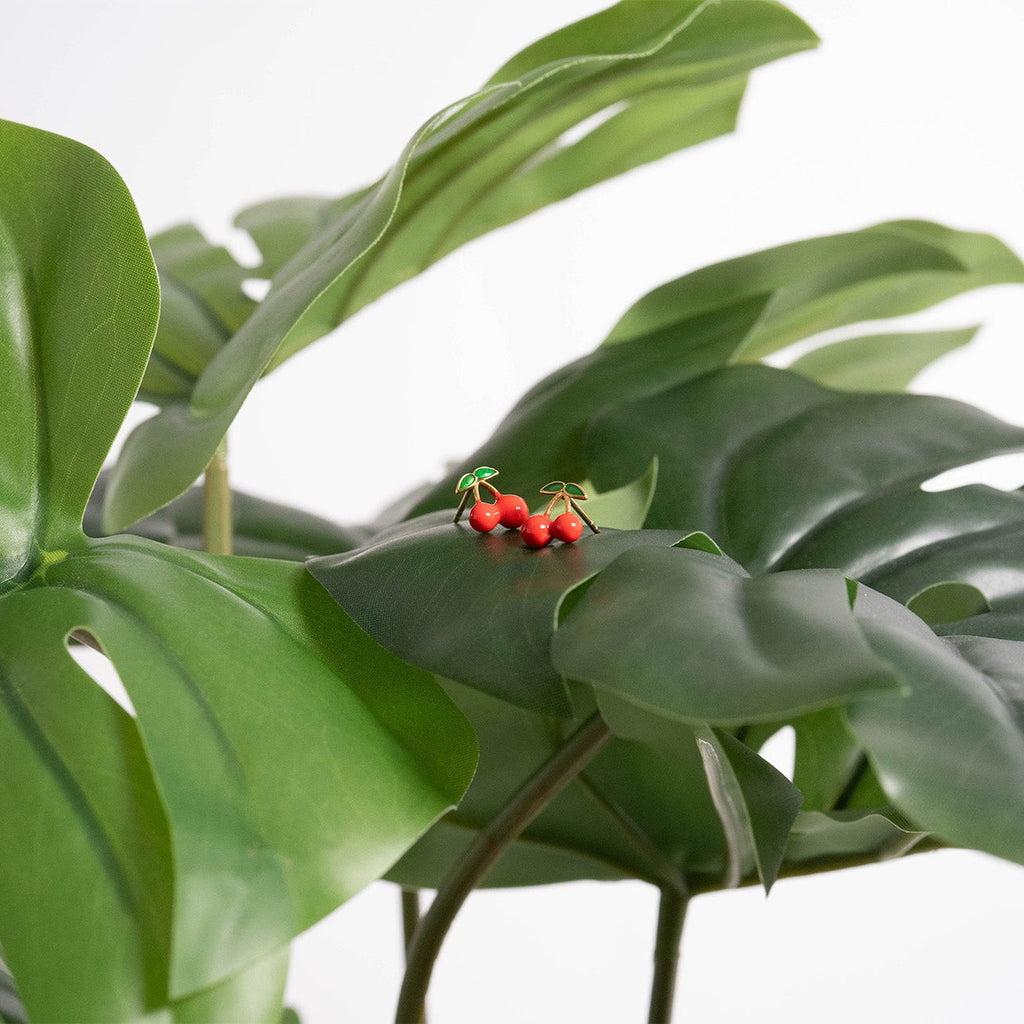 Gold Cherry Earrings – 18K Gold Stud Earrings | Hypoallergenic Stainless Steel Jewelry