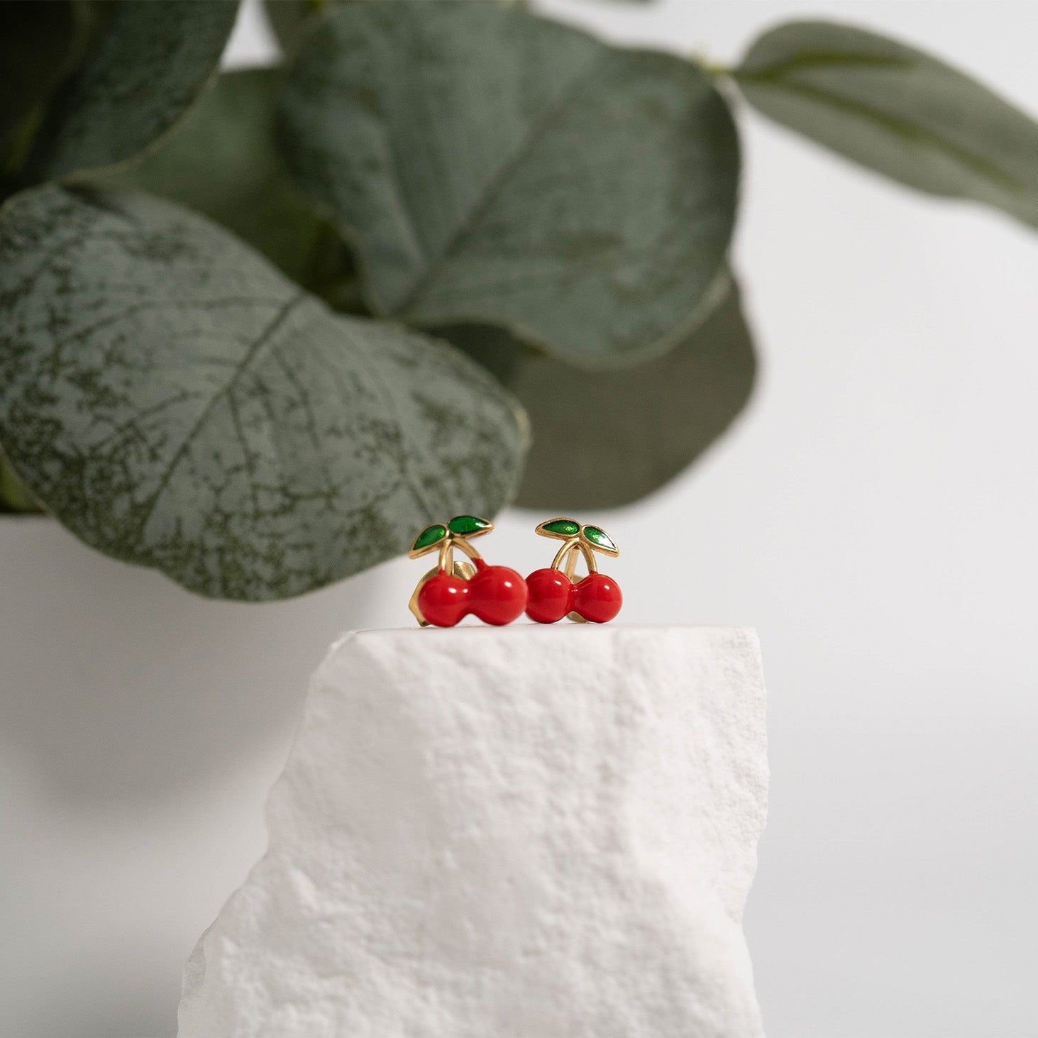 Gold Cherry Earrings – 18K Gold Stud Earrings | Hypoallergenic Stainless Steel Jewelry