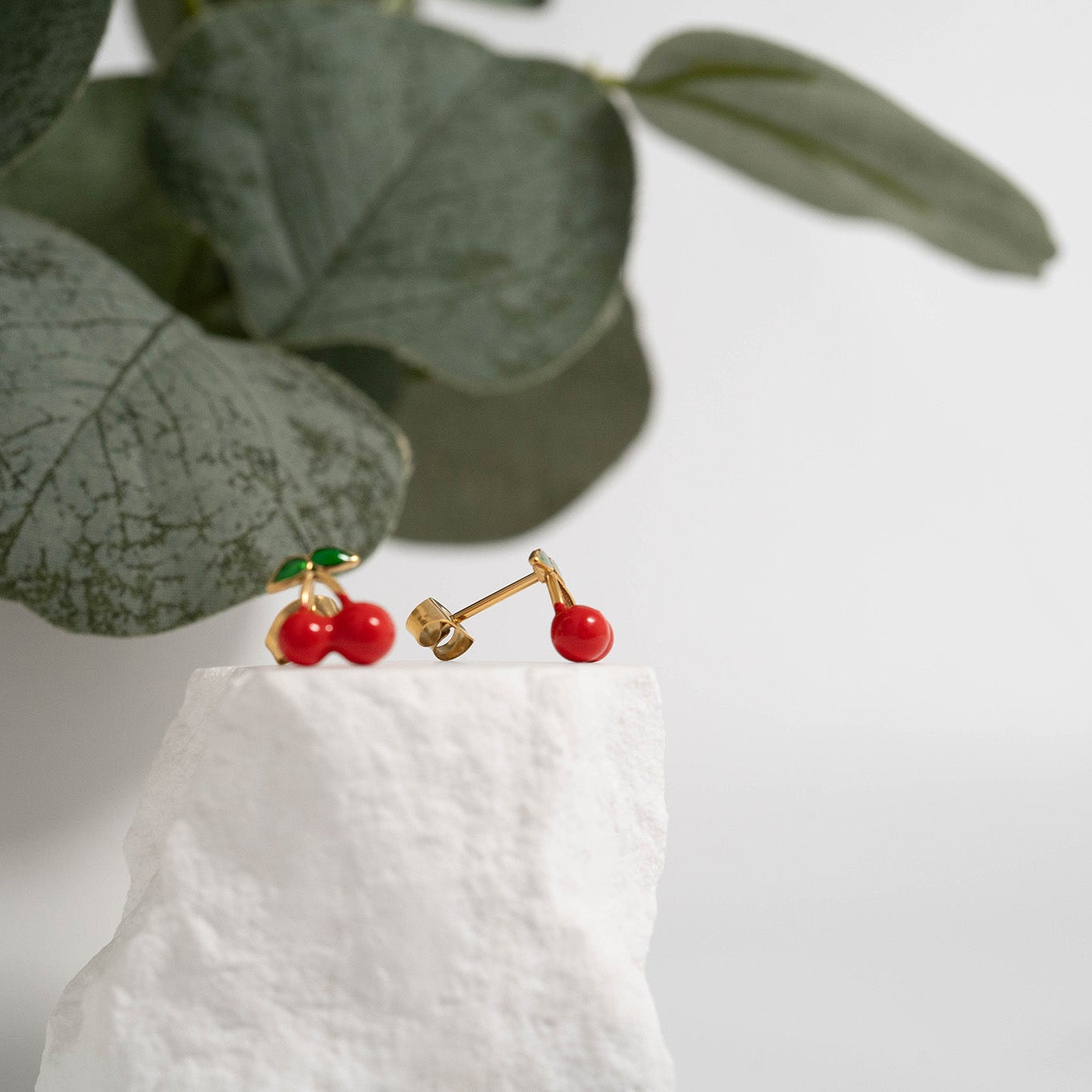Gold Cherry Earrings – 18K Gold Stud Earrings | Hypoallergenic Stainless Steel Jewelry