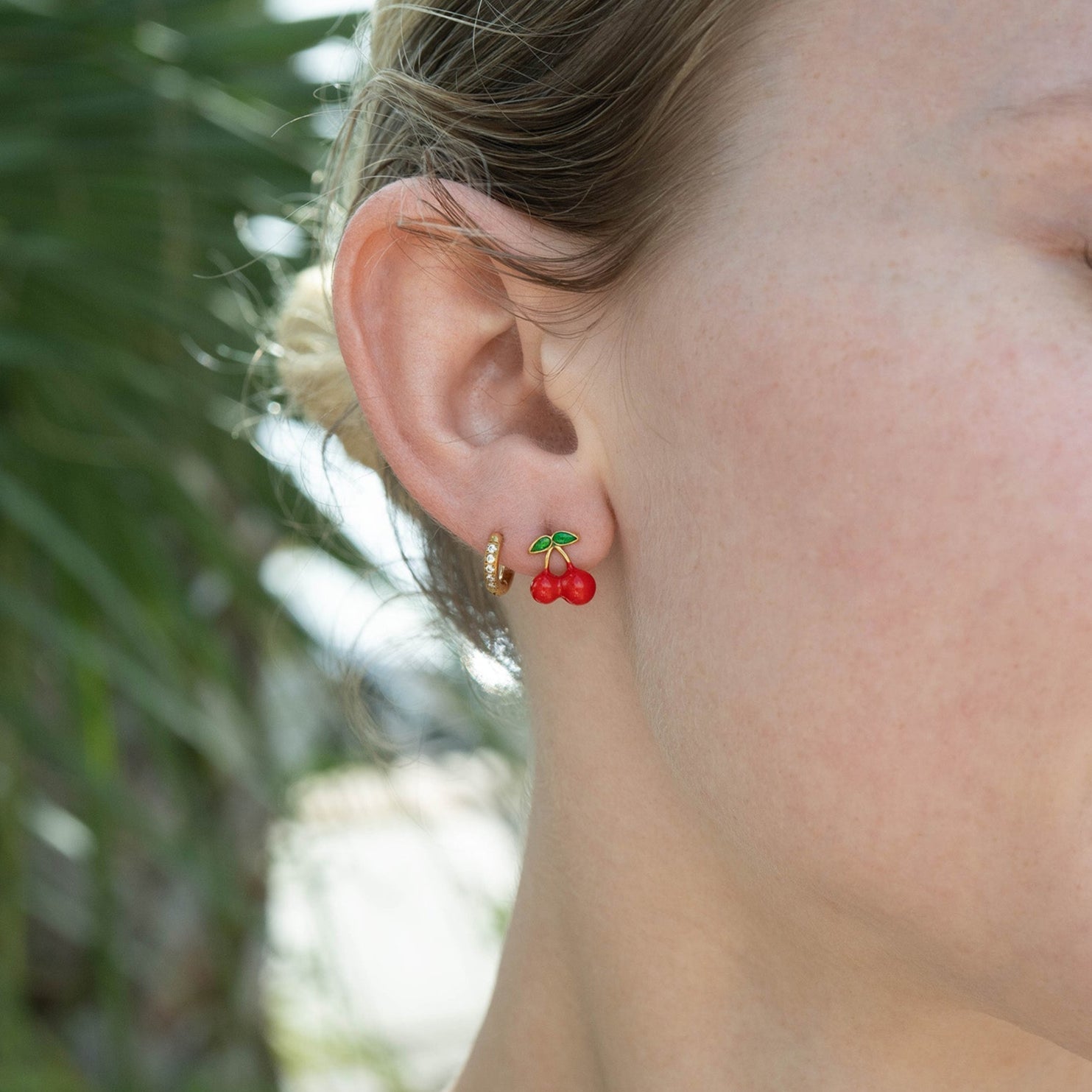 Gold Cherry Earrings – 18K Gold Stud Earrings | Hypoallergenic Stainless Steel Jewelry