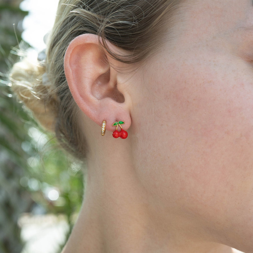 Gold Cherry Earrings – 18K Gold Stud Earrings | Hypoallergenic Stainless Steel Jewelry