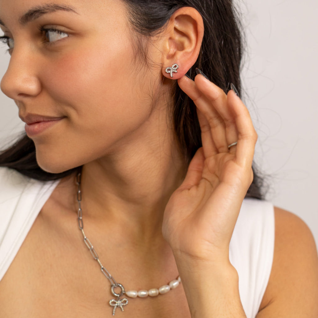 18K Gold Bow Earrings – Lightweight Hypoallergenic Stainless Steel Studs