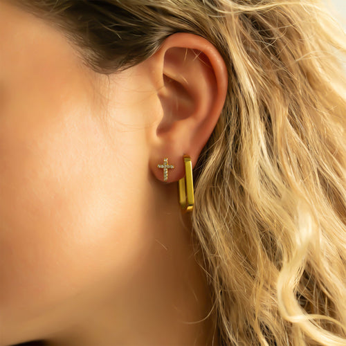 18K Gold Cross Earrings – Hypoallergenic Gold Plated Stone Studs Jewelry