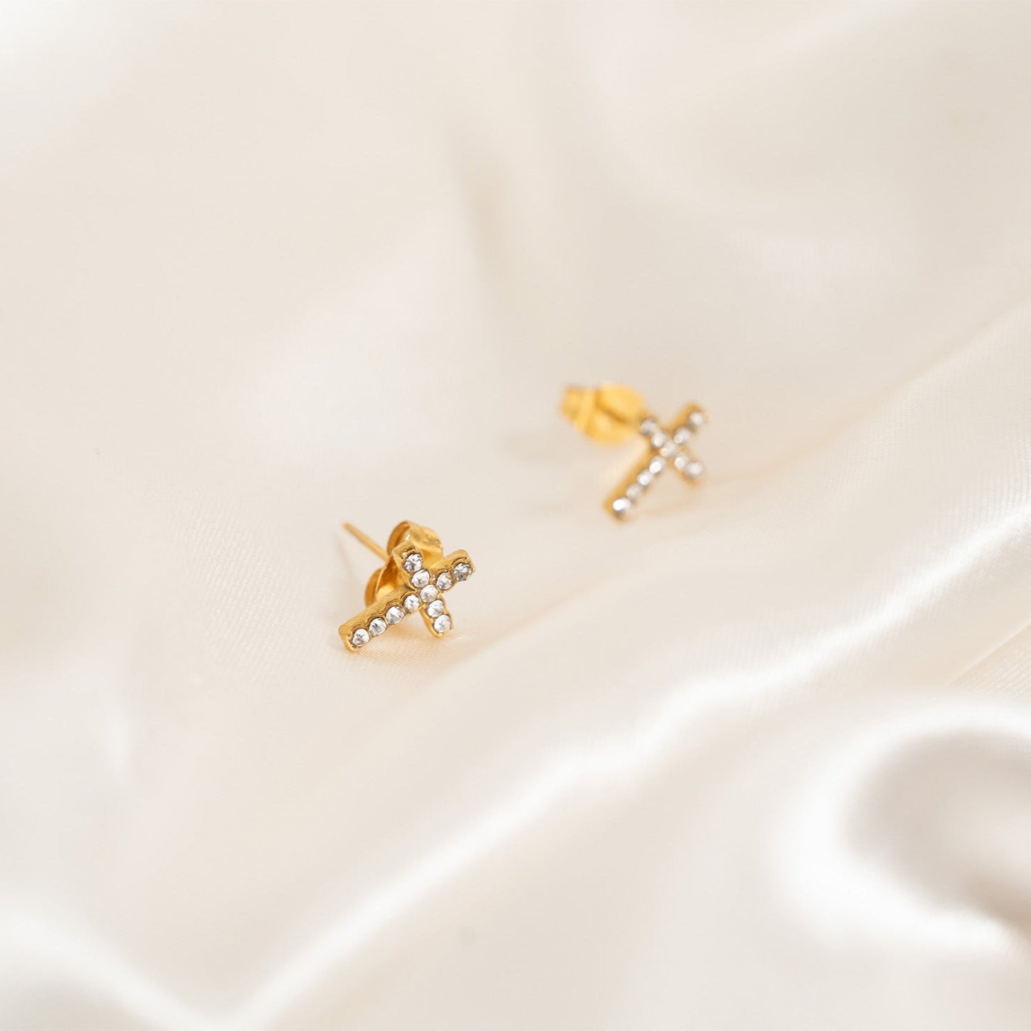 18K Gold Cross Earrings – Hypoallergenic Stainless Steel Stone Studs Jewelry